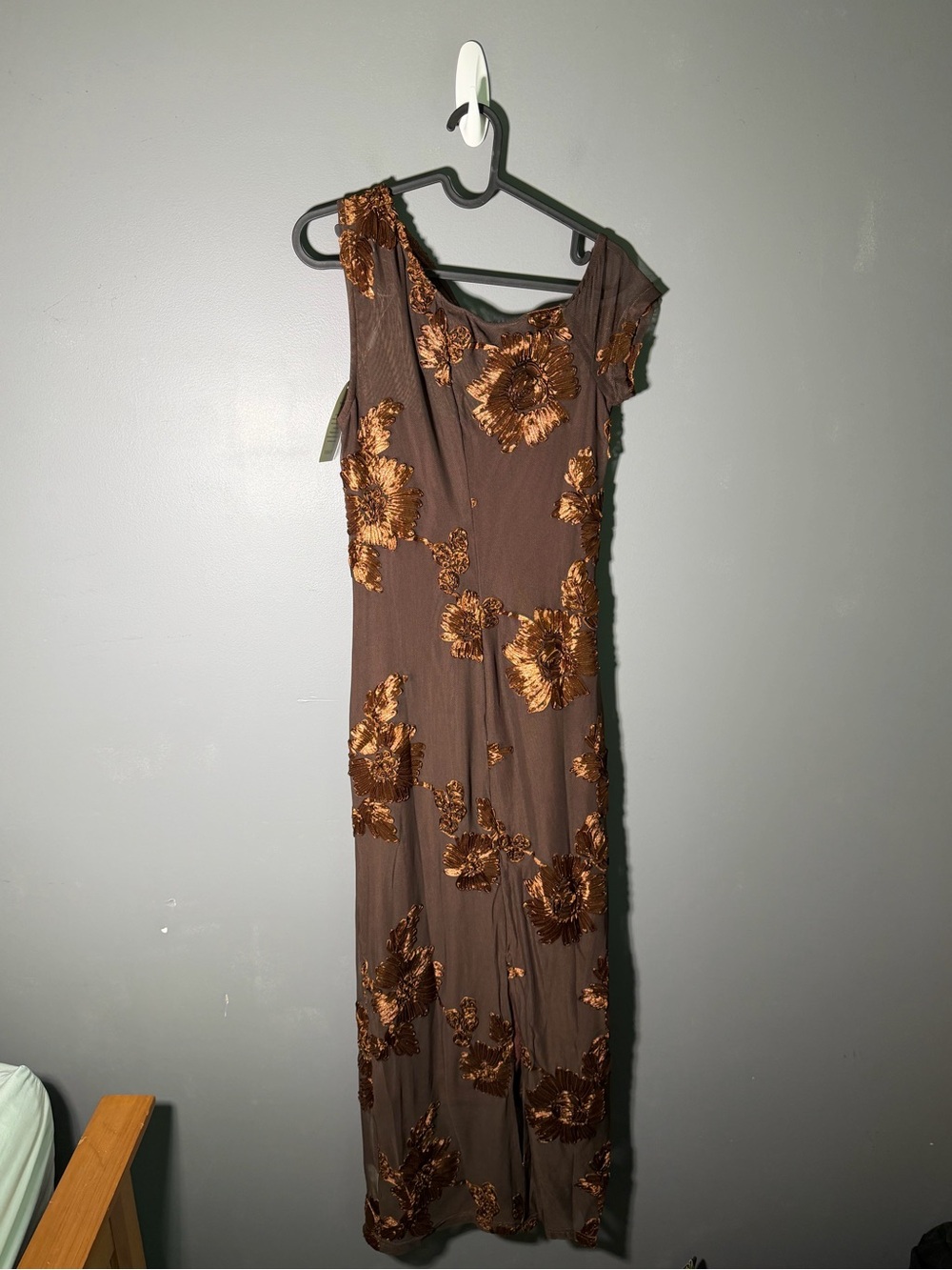 Fehaute Deep Brown Jacquard  Off The Shoulder Sleeveless Bodycon Dress Size 10 - Picture 4 of 5